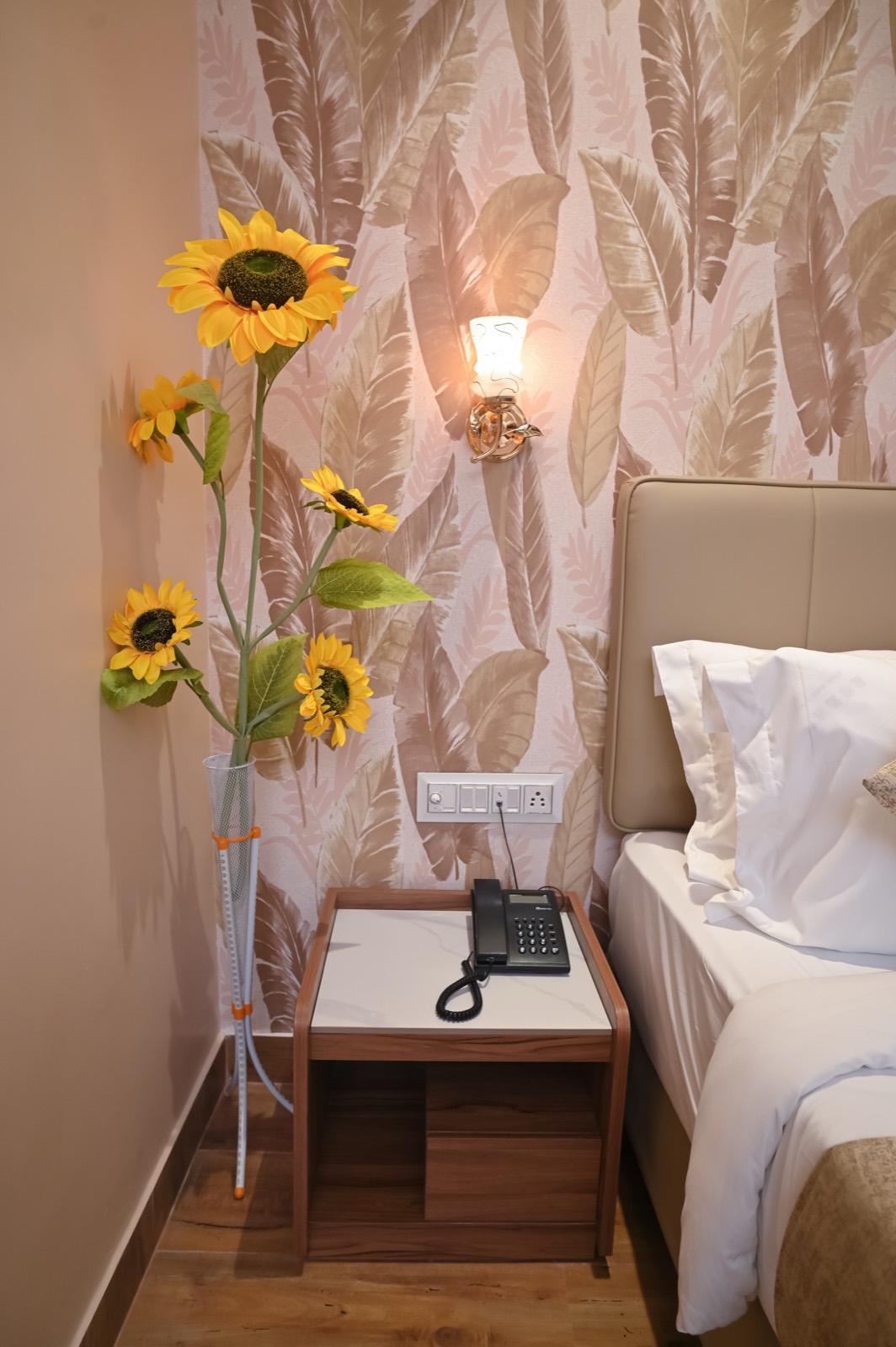 Bedside lamp in a guest room